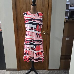 Natori Pink and Black Abstract Midi Dress